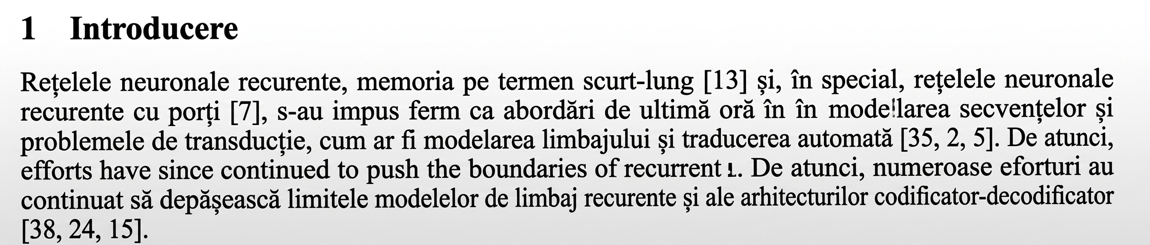 Primul paragraf din introducerea articolului Attention is All You Need.
