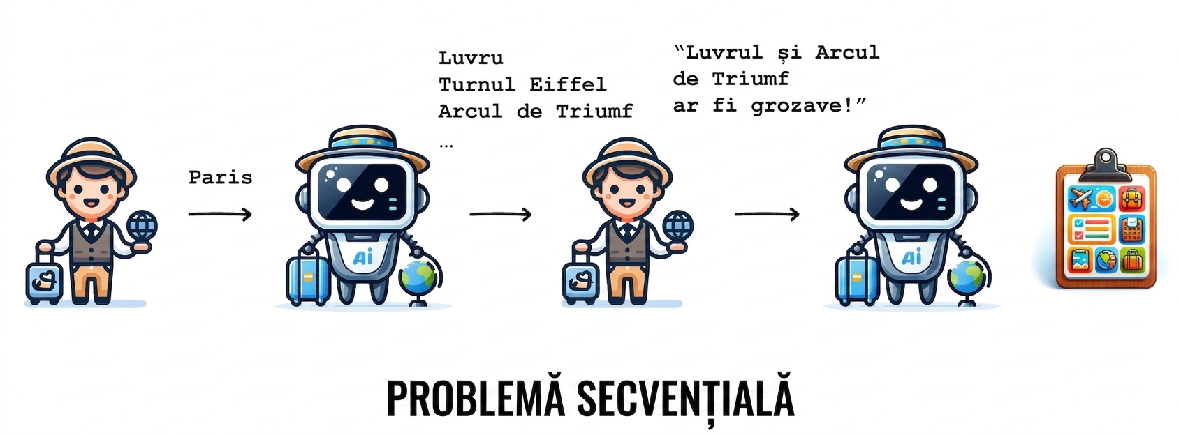 Acest flux de lucru pentru itinerariu de călătorie este un exemplu de problemă secvențială.