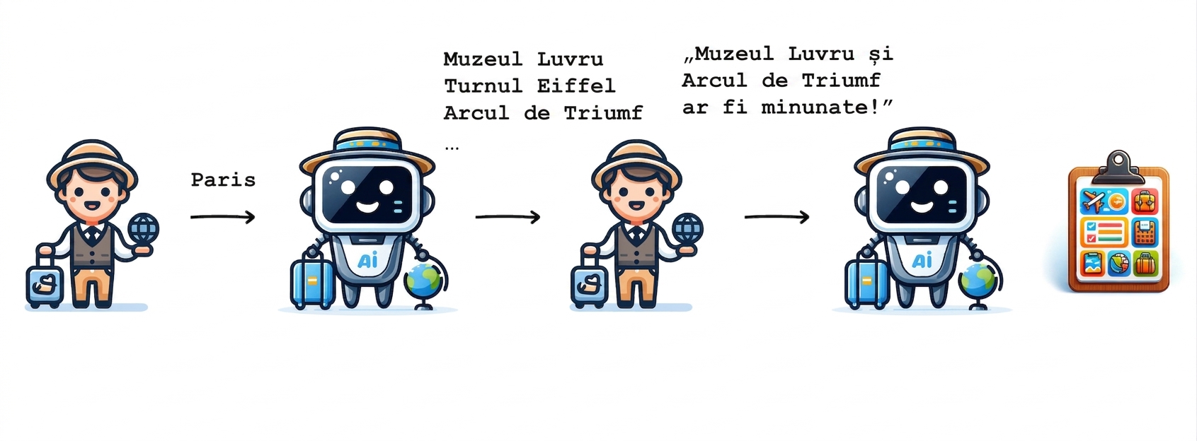 Ghidul AI de călătorie generează un itinerariu pentru activitățile alese.
