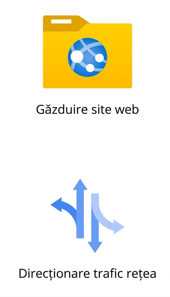 Două pictograme care ilustrează găzduirea de site-uri web și direcționarea traficului de rețea.