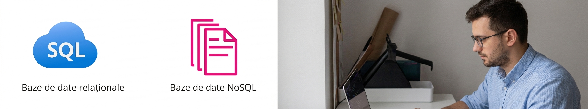 Două pictograme reprezentând baze de date relaționale și NoSQL.