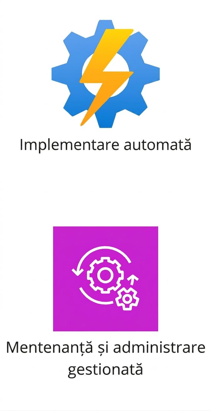 Două pictograme reprezentând implementarea automată și întreținerea gestionată.