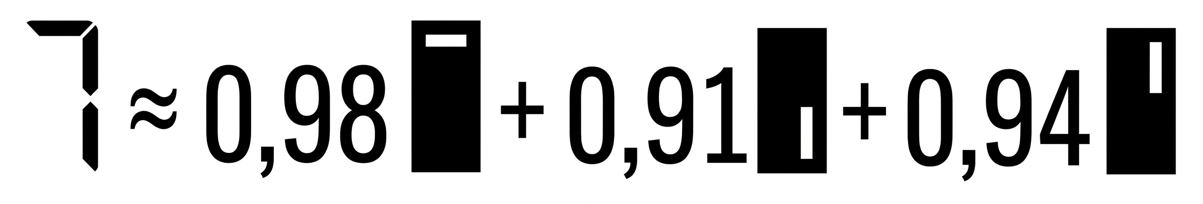 casetă cu 3 dungi ≈ 0,98 × casetă cu o dungă + 0,91 × casetă cu o altă dungă + 0,95 × casetă cu o altă dungă