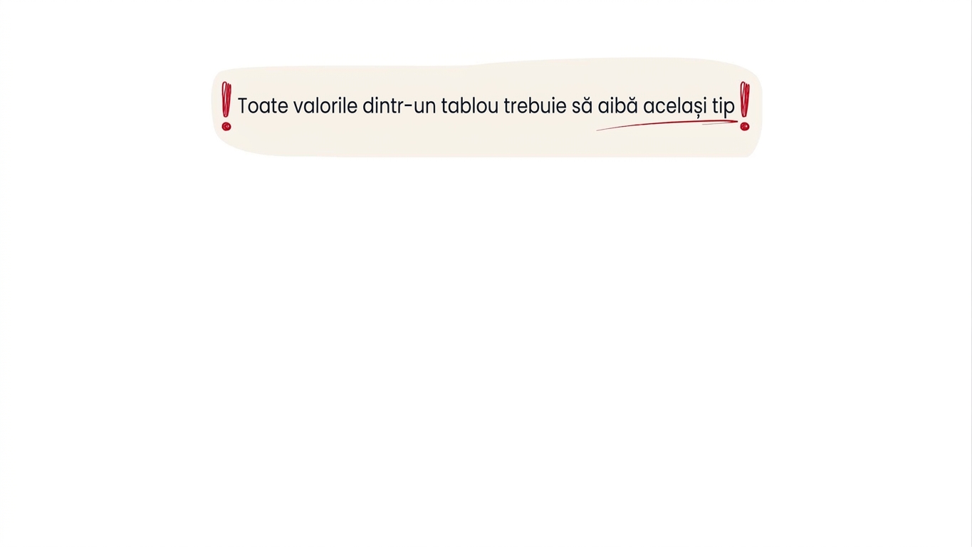 Toate valorile dintr-un array trebuie să aibă același tip