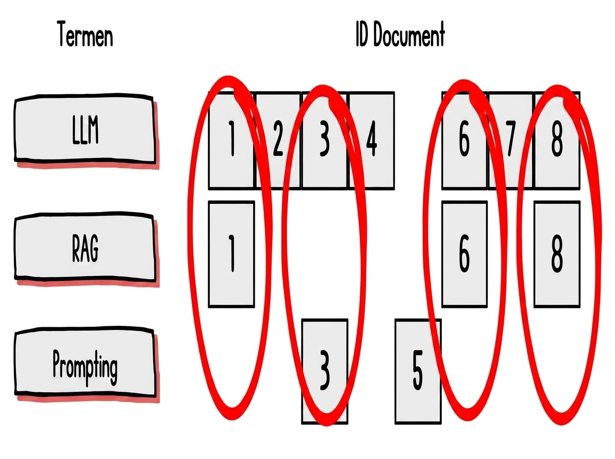 Documentele care conțin instanțe ale unor termeni specifici, cu documentele ce conțin cei mai mulți termeni evidențiate.