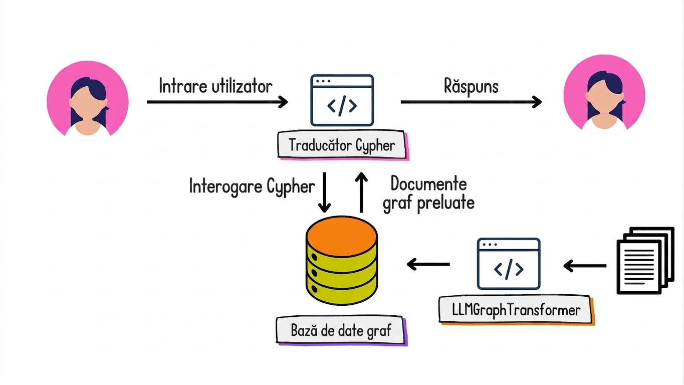 Un translator din limbaj natural în Cypher convertește inputul în interogare Cypher și documentele graf recuperate înapoi în limbaj natural.