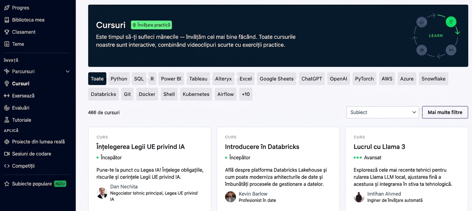 Pagina cursurilor DataCamp