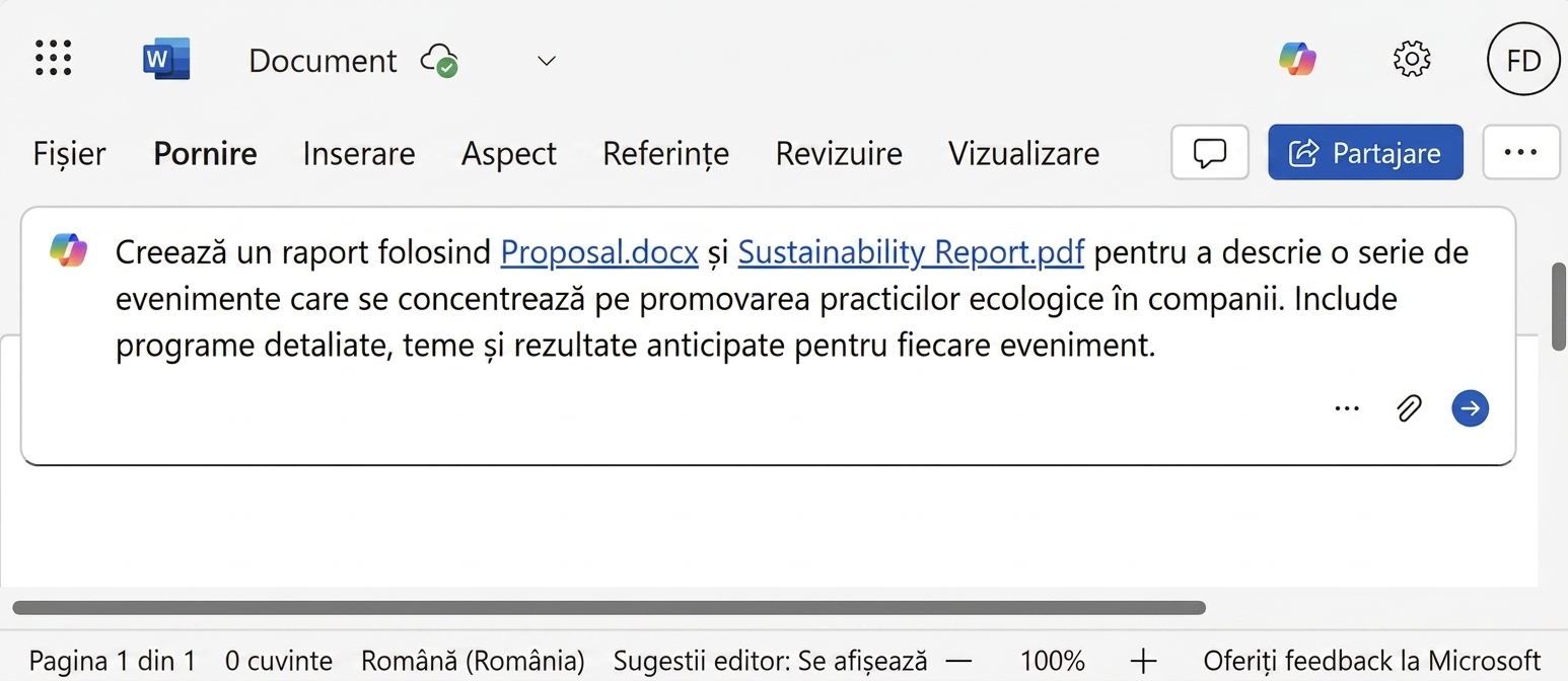 Solicitare Copilot care face referire la două fișiere