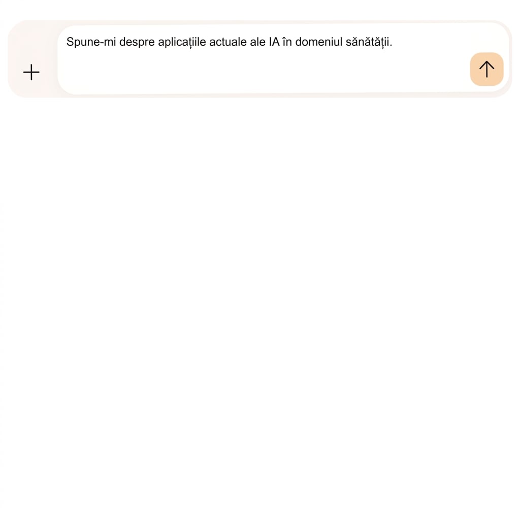 Textul spune: Spune-mi despre aplicațiile actuale ale IA în sănătate