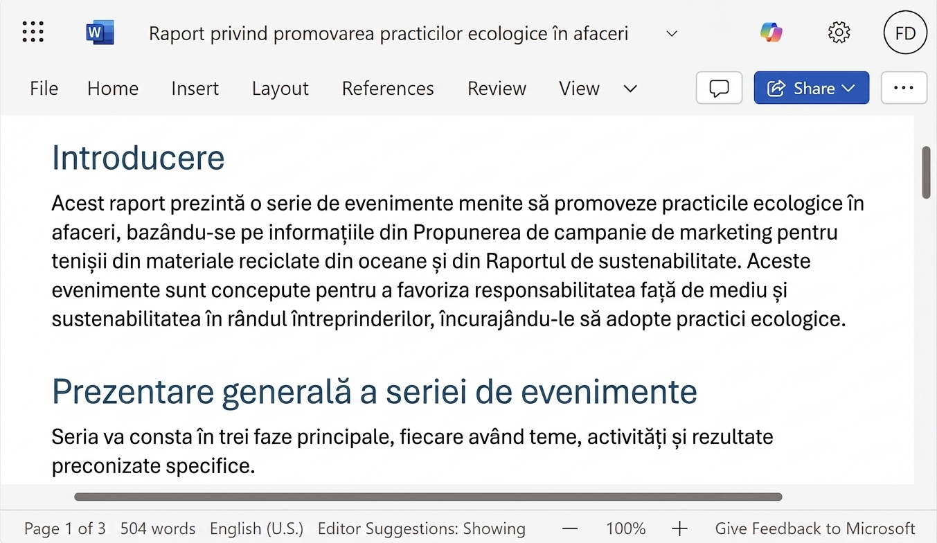 Raportul creat de Copilot pe baza a două documente existente.