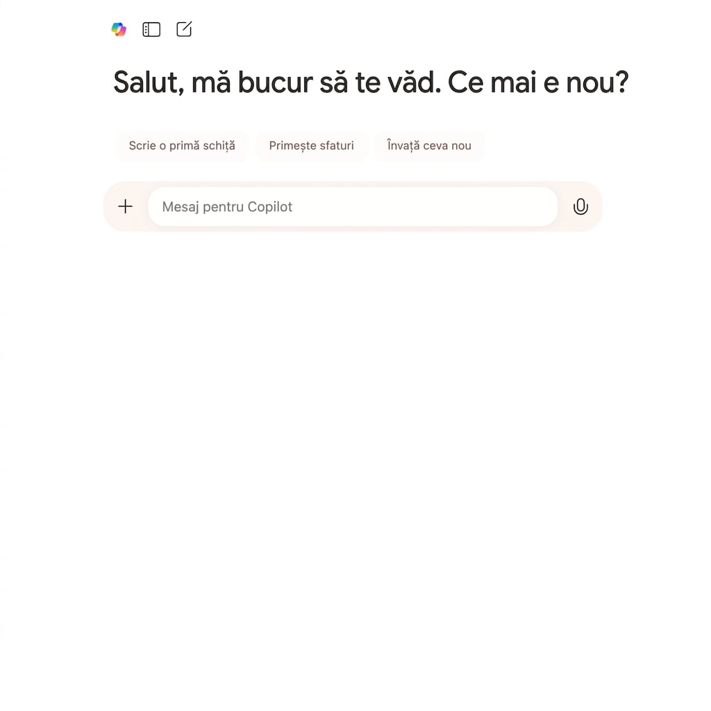 Chat Copilot cu un mesaj de bun venit