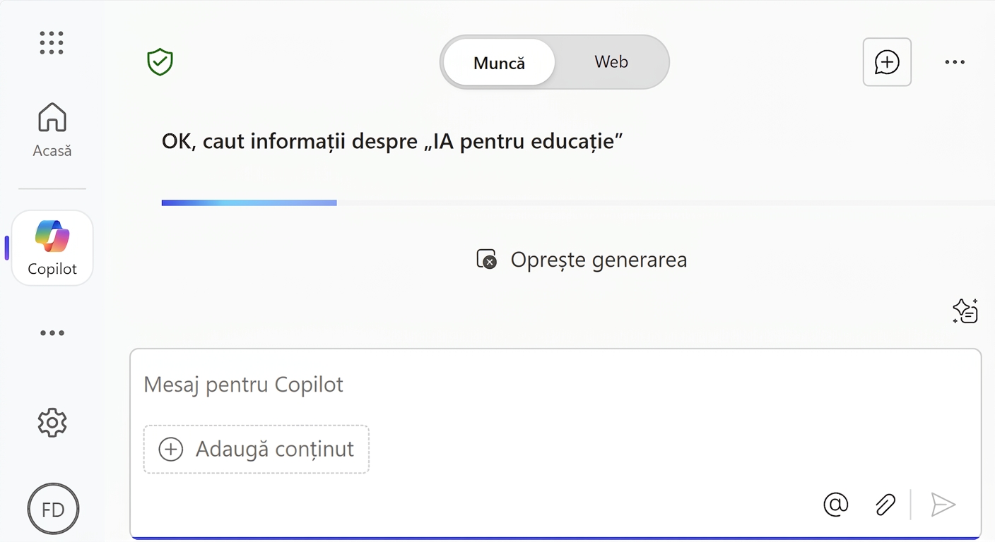 Copilot generând răspunsul