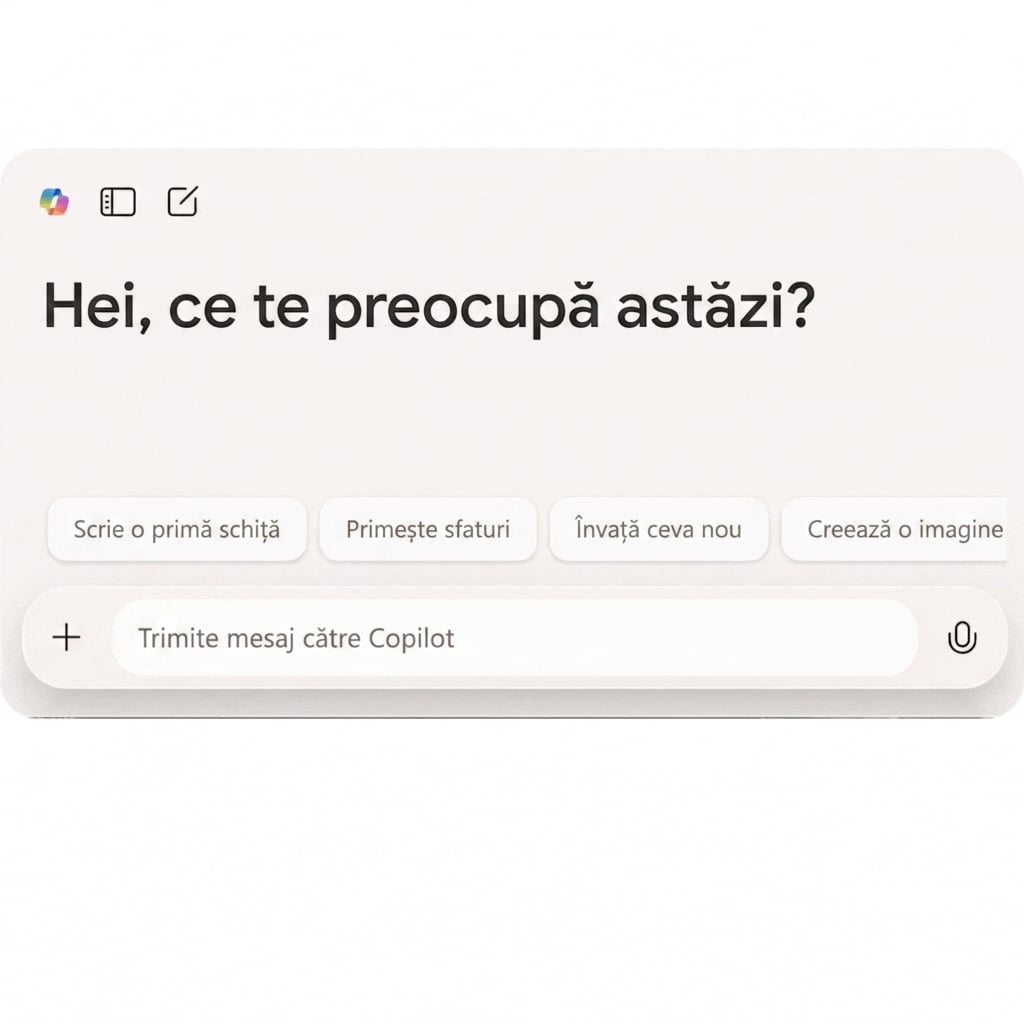 GIF cu interfața web Copilot, cu textul „Ce este Microsoft Copilot?" și un răspuns afișat.