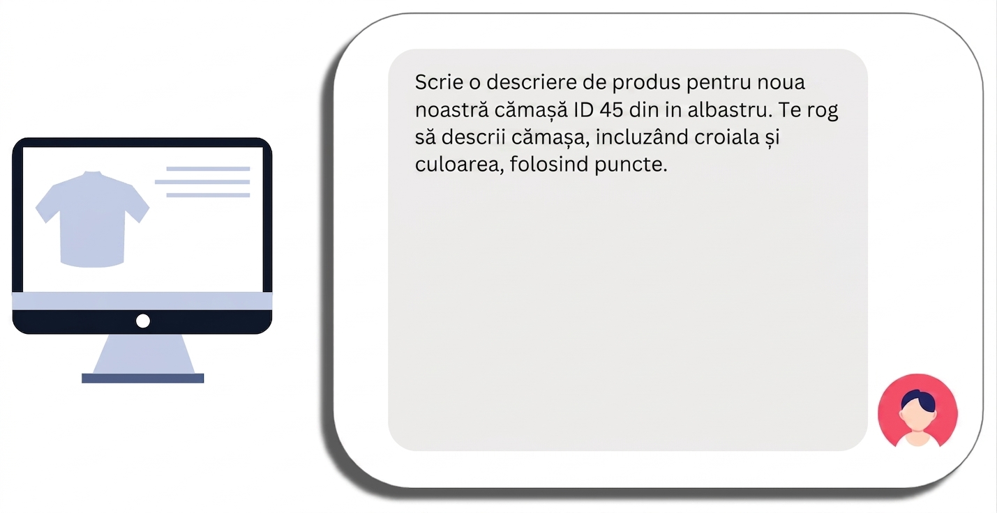 Prompt pentru descrierea unui tricou cu nume specific și cerințe detaliate