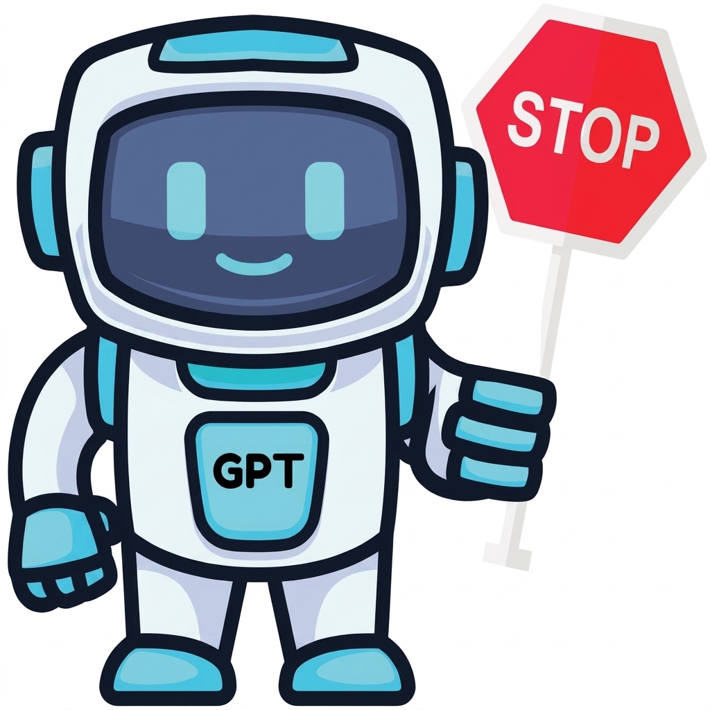 Robot GPT ținând un indicator de stop