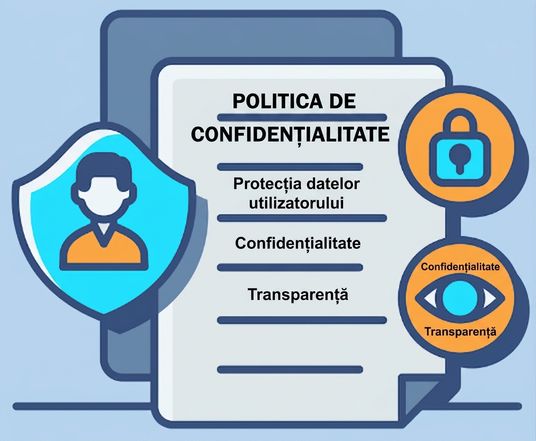 Ilustrație a unui document cu pictograme precum un lacăt și un ochi pentru a reprezenta considerațiile