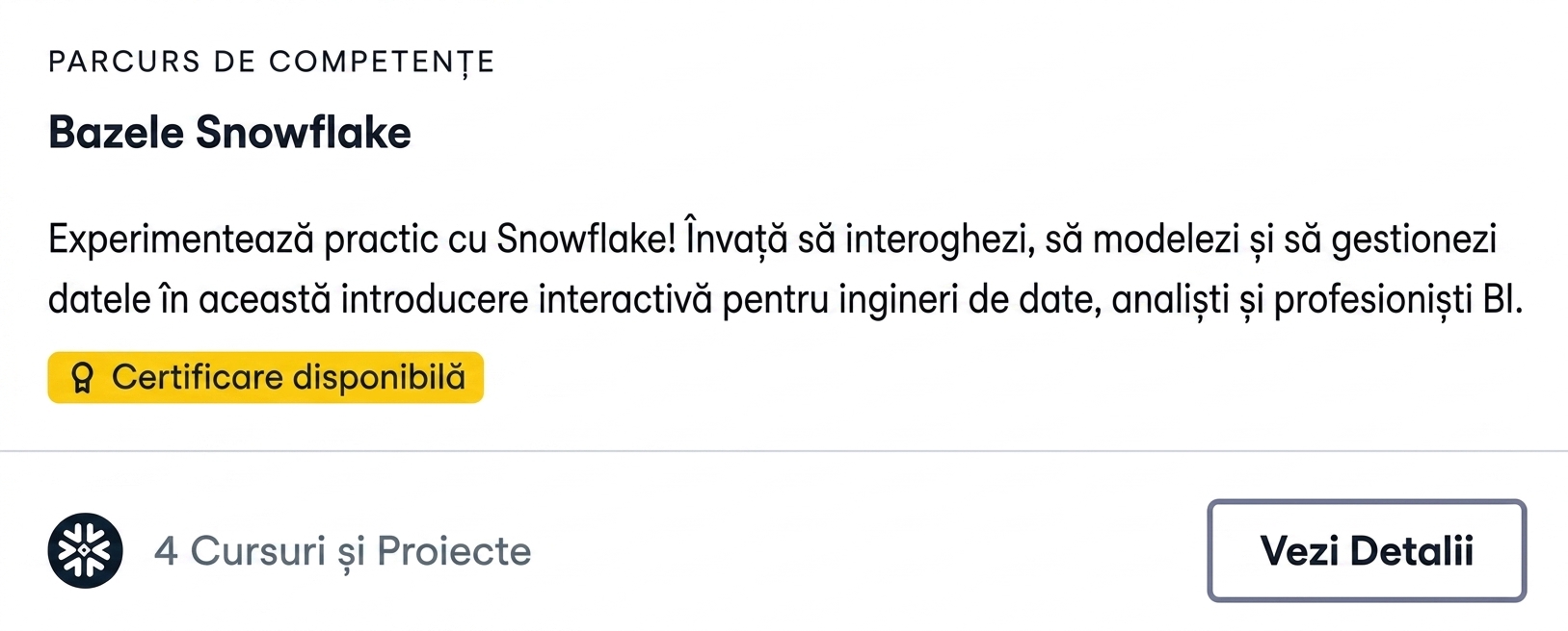 Captură de ecran a traseului Snowflake Foundations de la DataCamp