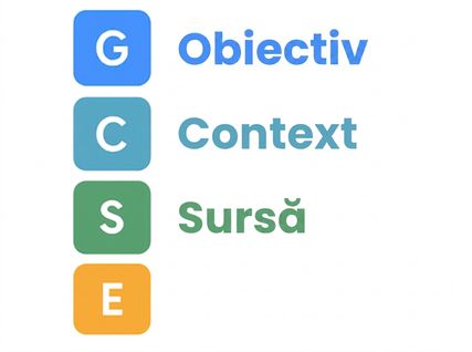 Literele GCSE cu cuvintele Goal, Context și Source scrise complet