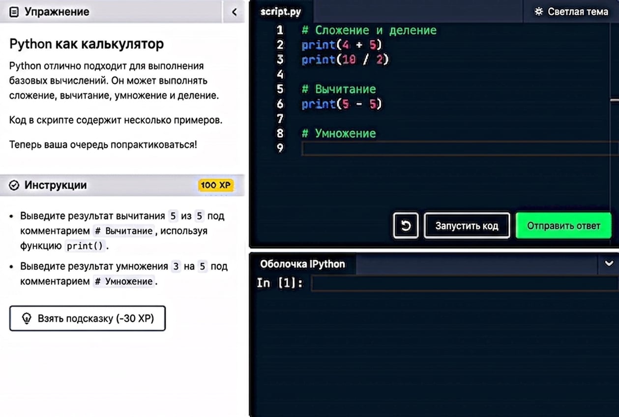 Интерфейс DataCamp