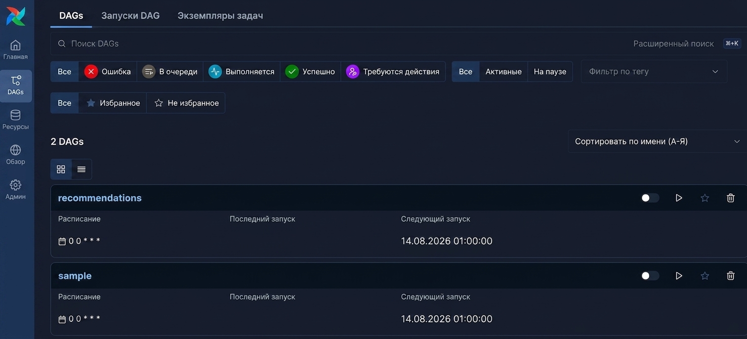 Скриншот интерфейса Airflow