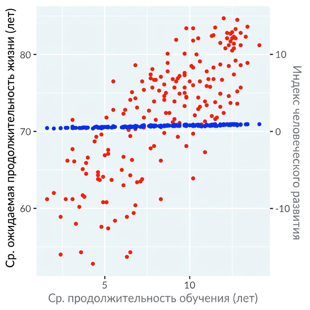 Та же диаграмма рассеяния с двойными осями, скорректированными так, что корреляция исчезает