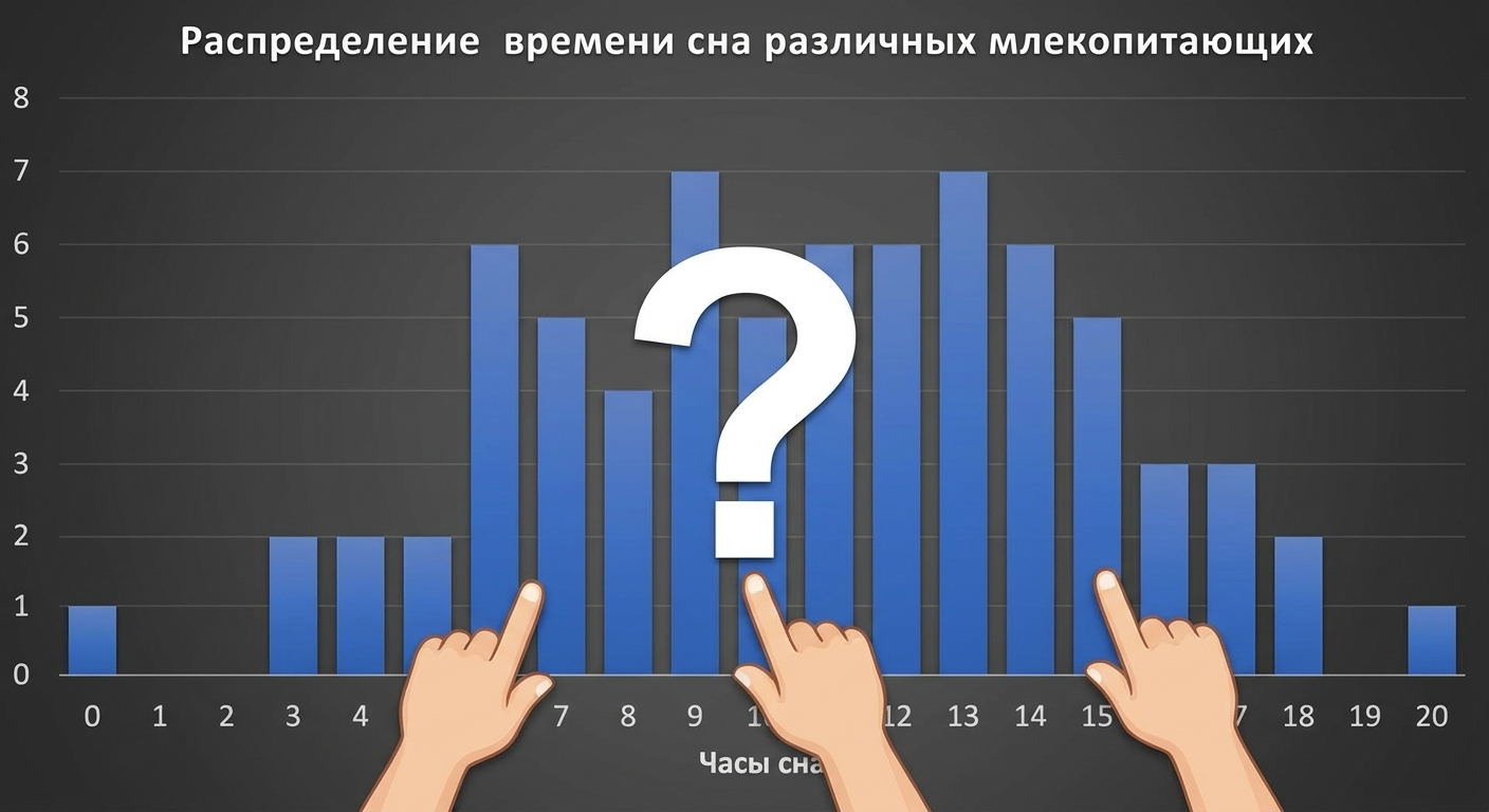 Гистограмма продолжительности сна млекопитающих