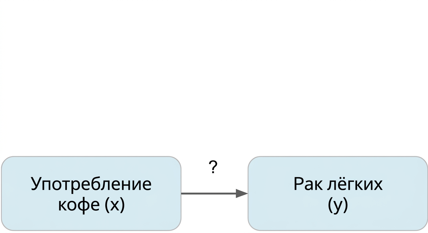Употребление кофе (x) со стрелкой к раку лёгких (y)