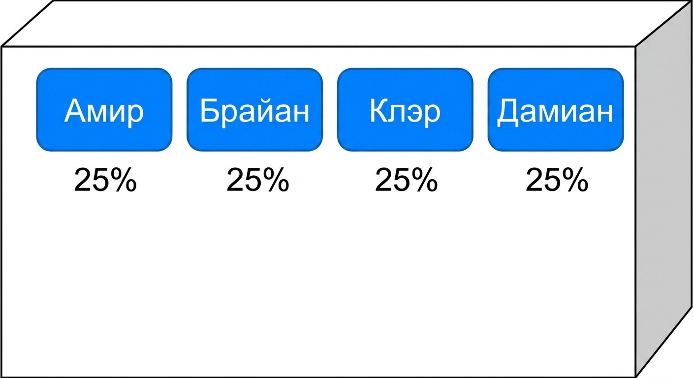 Имена в ящике, каждое с вероятностью 25%