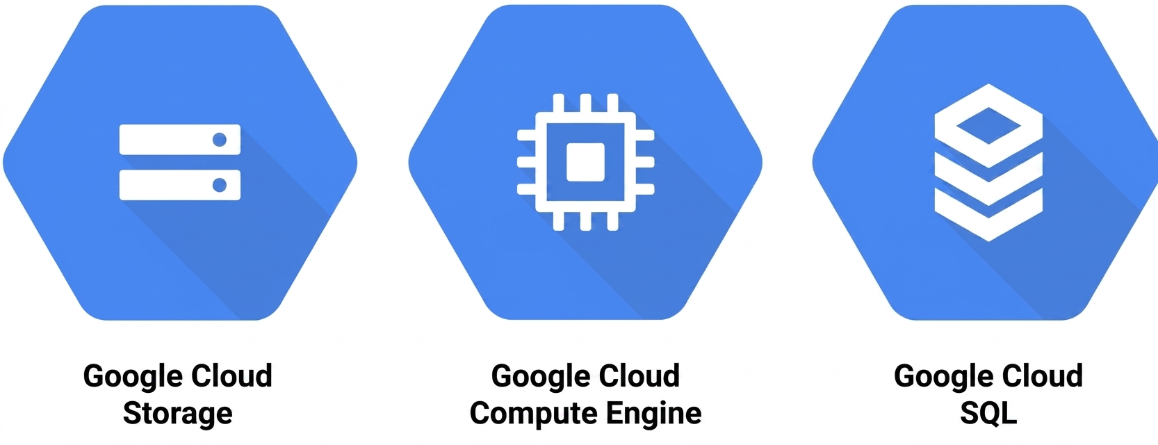 Три логотипа сервисов Google Cloud