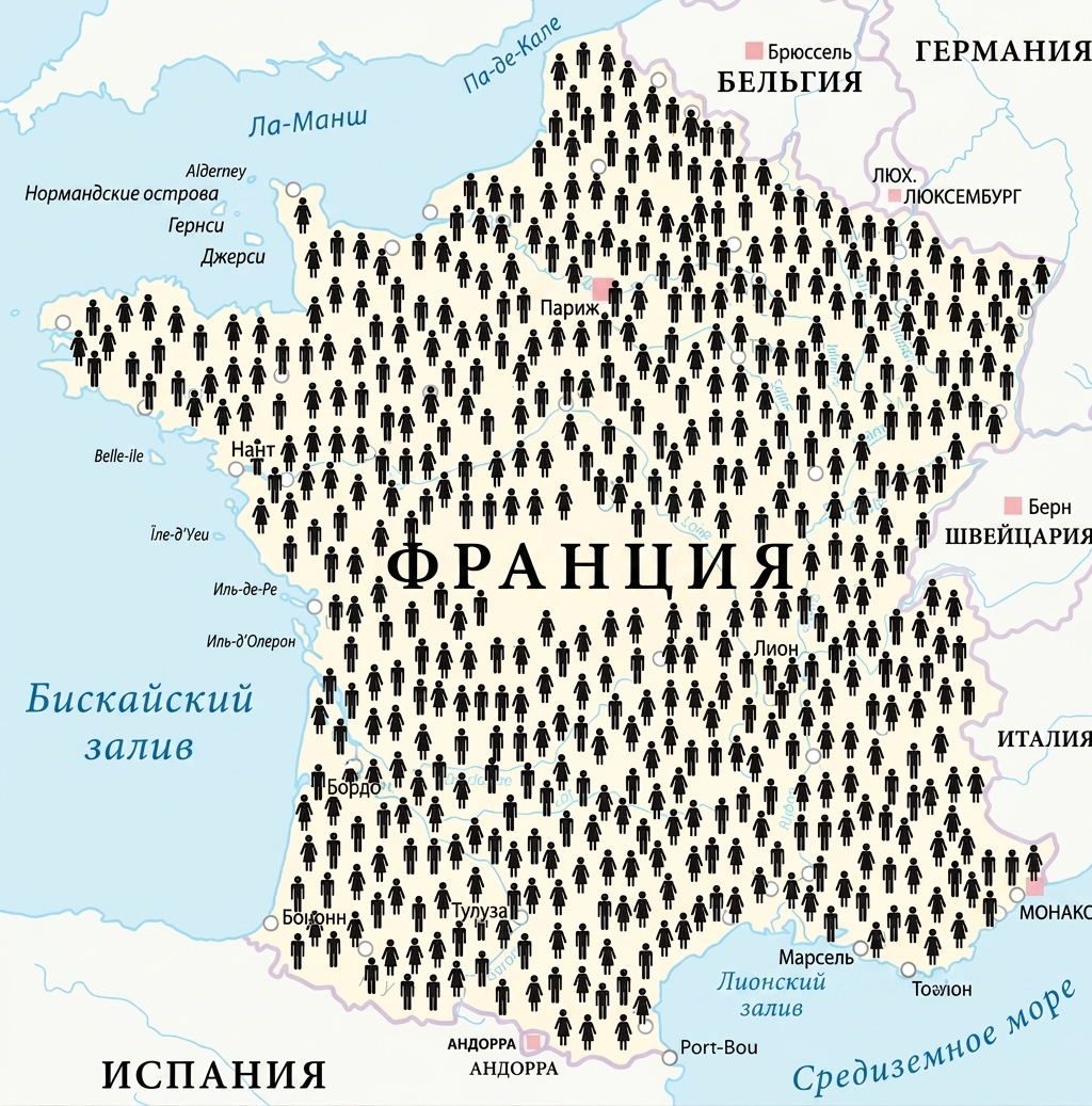 Карта Франции с иконками людей.