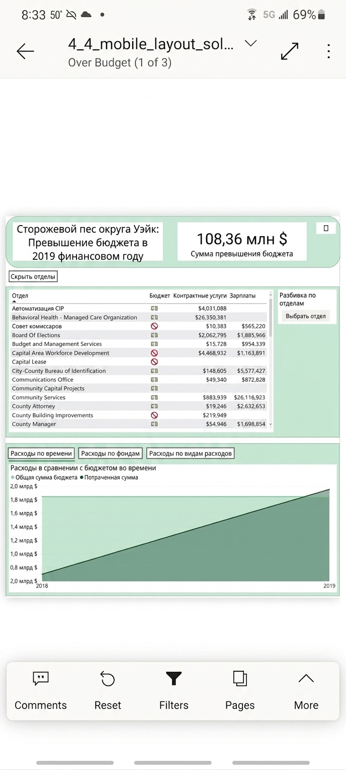 Обычная страница отчёта в мобильном приложении Power BI.