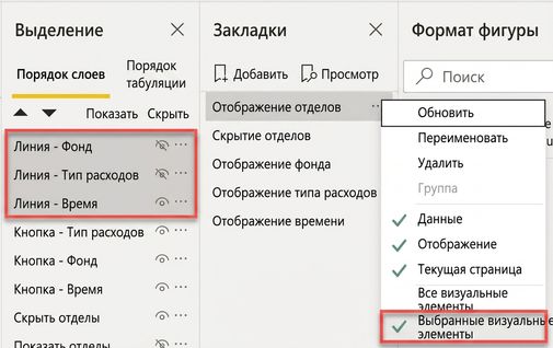 Выбор визуальных элементов для закладки