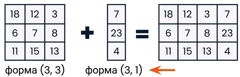 Массив 3×3 и массив 3×1 совместимы по форме и размерности