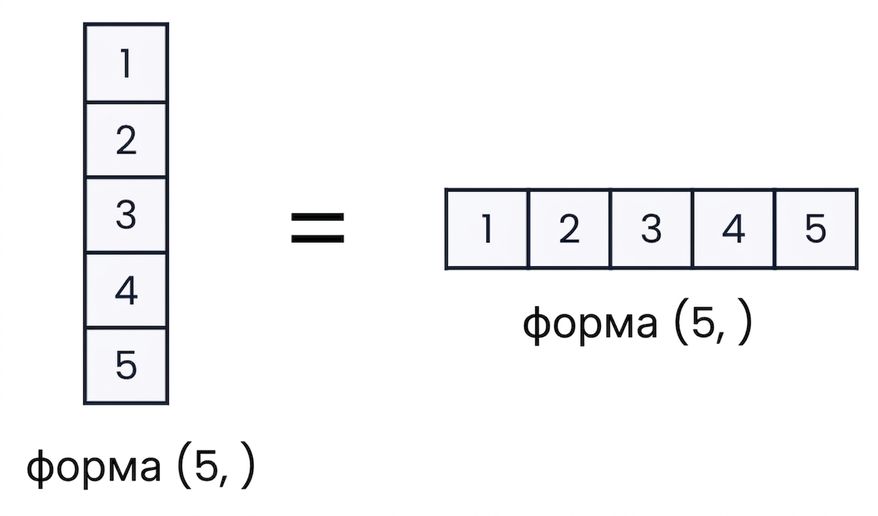 Иллюстрация: 1D-массивы в NumPy не бывают вертикальными или горизонтальными