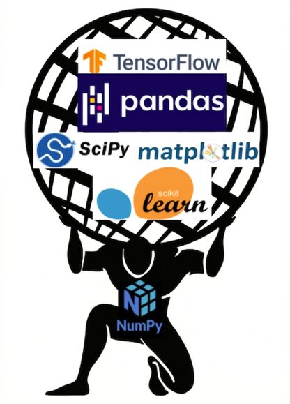 Графика: Атлас держит земной шар, оформленный в стиле NumPy — как основа экосистемы Python