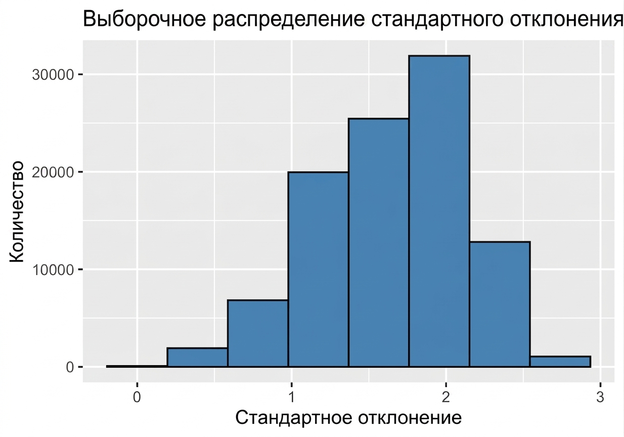 гистограмма ста тысяч выборочных стандартных отклонений.png