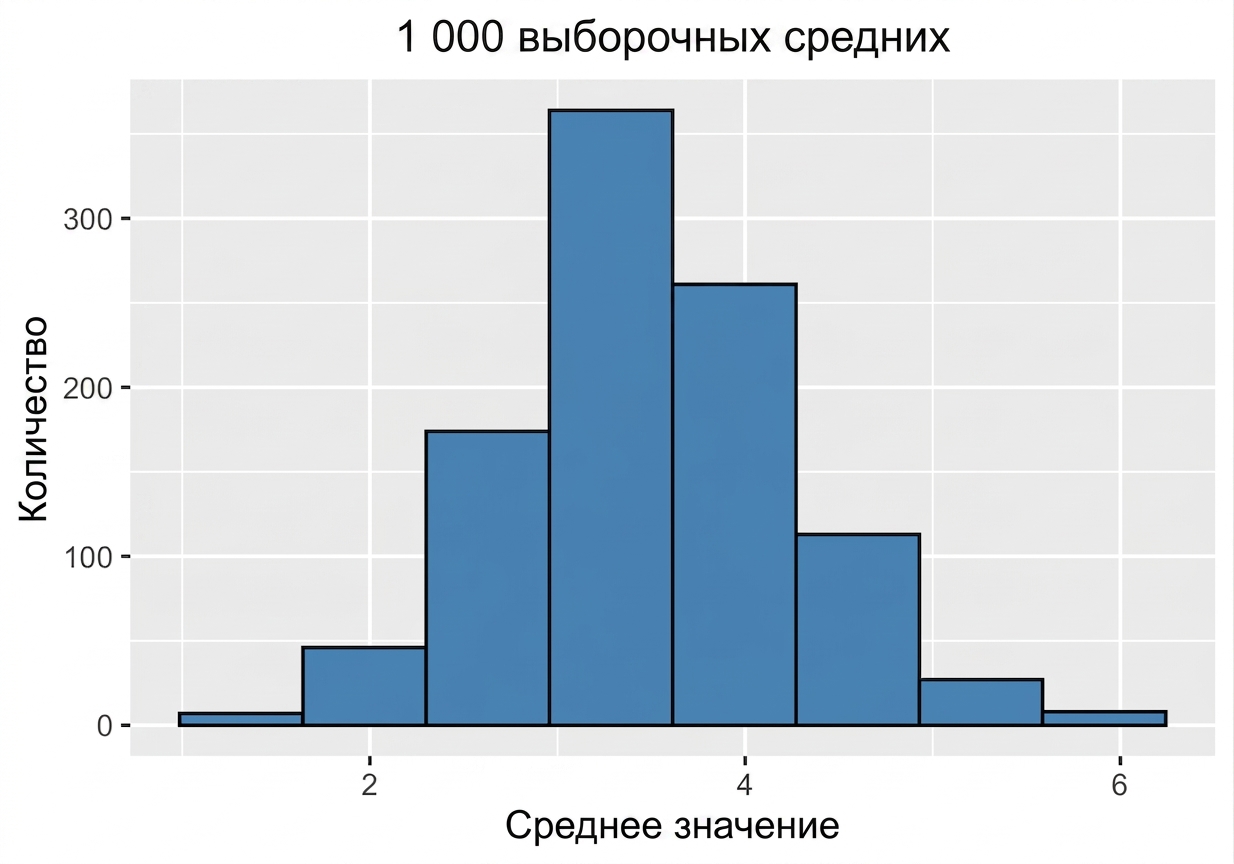 гистограмма тысячи выборочных средних.png