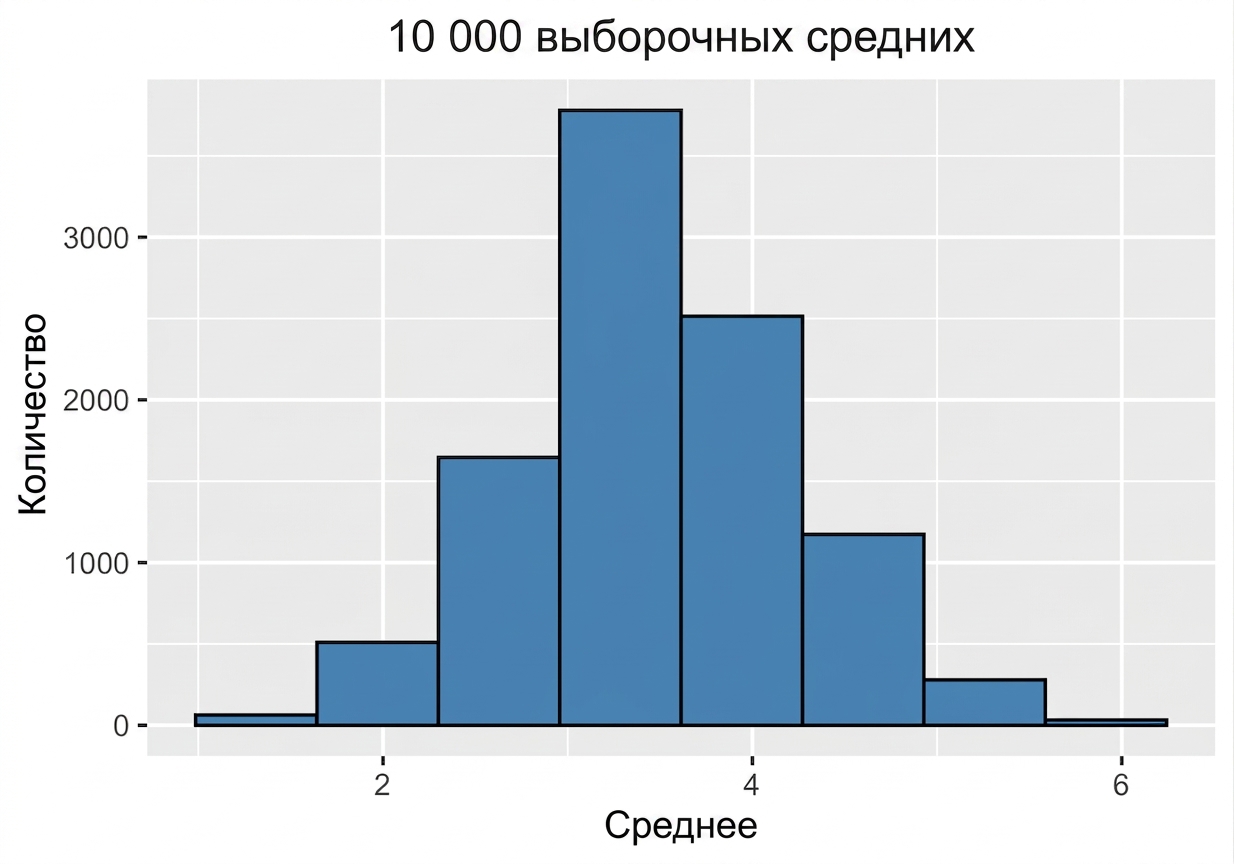 гистограмма десяти тысяч выборочных средних.png