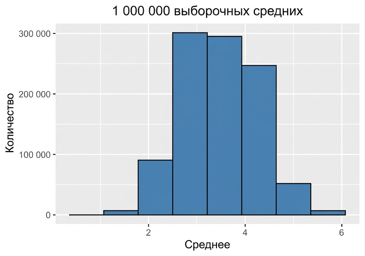 гистограмма миллиона выборочных средних.png