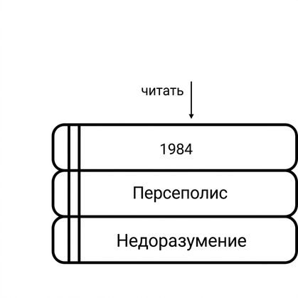 Стопка книг со стрелкой, указывающей на обложку верхней книги.