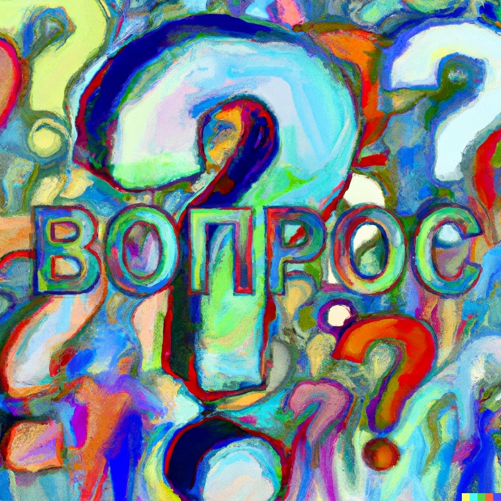 на графике изображено множество разноцветных вопросительных знаков