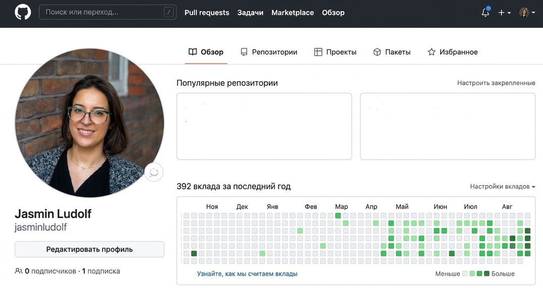 Просмотр профиля GitHub