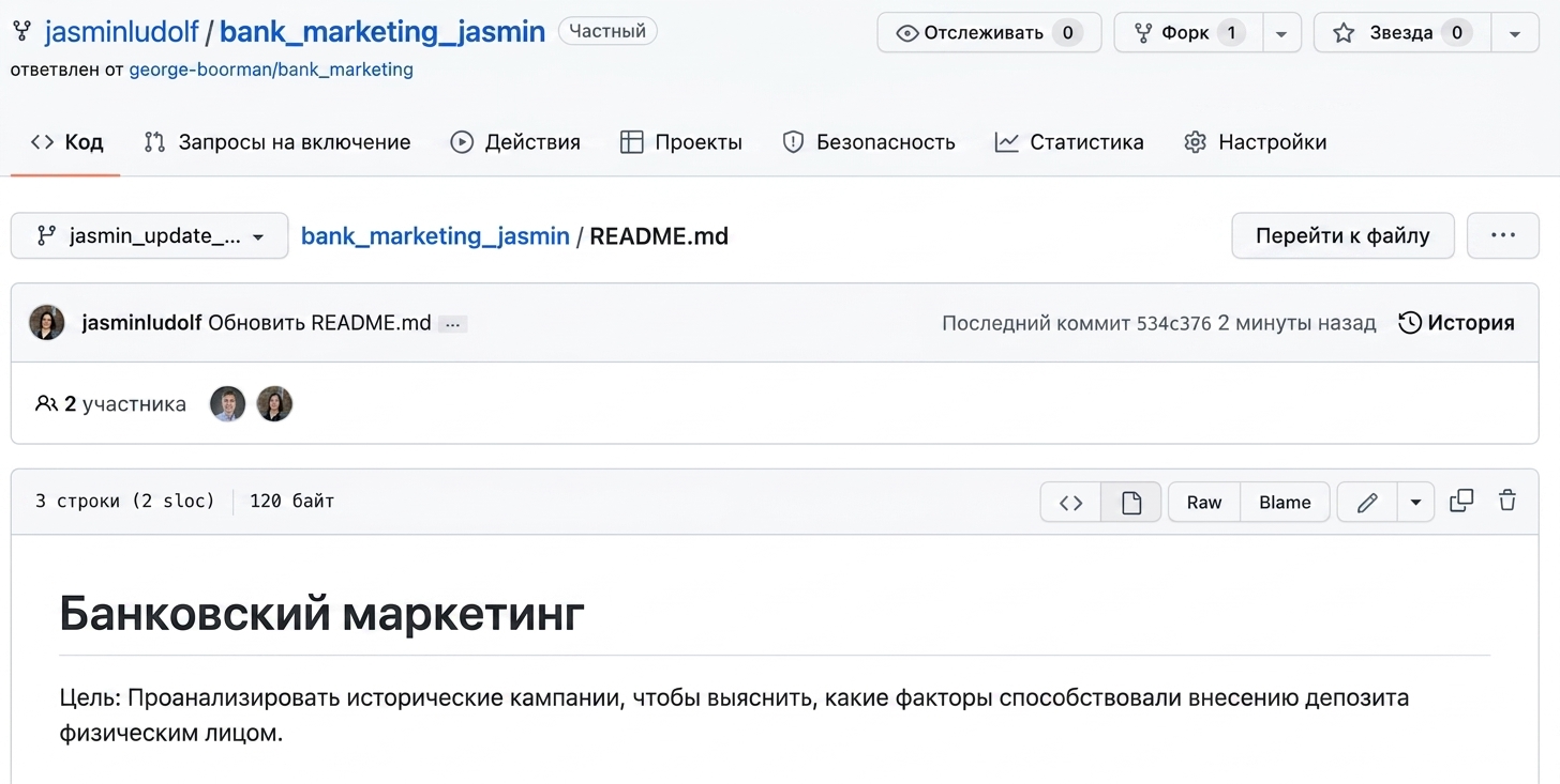 Вид разветвлённого репозитория с внесёнными изменениями