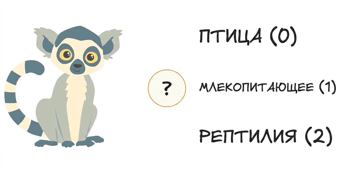 Лемур с тремя вариантами: птица, млекопитающее или рептилия