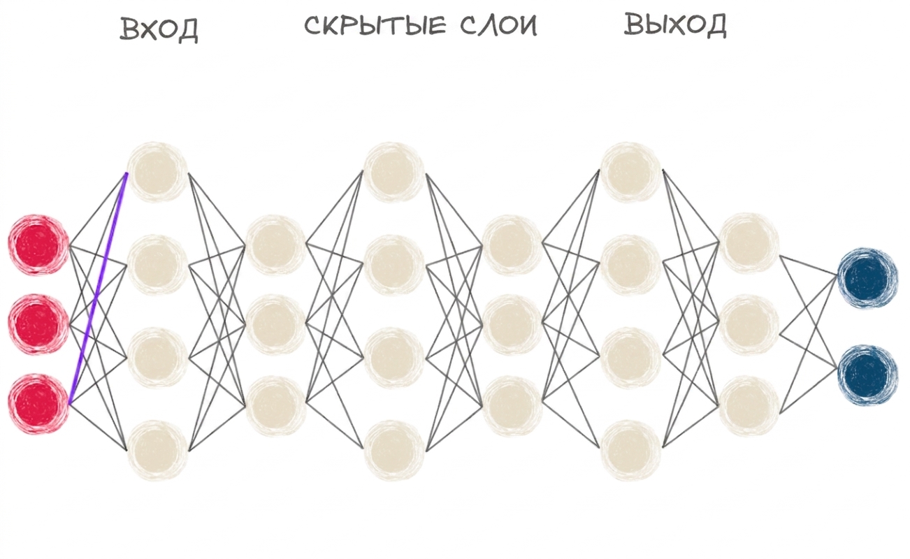 Схема нейронной сети с несколькими слоями