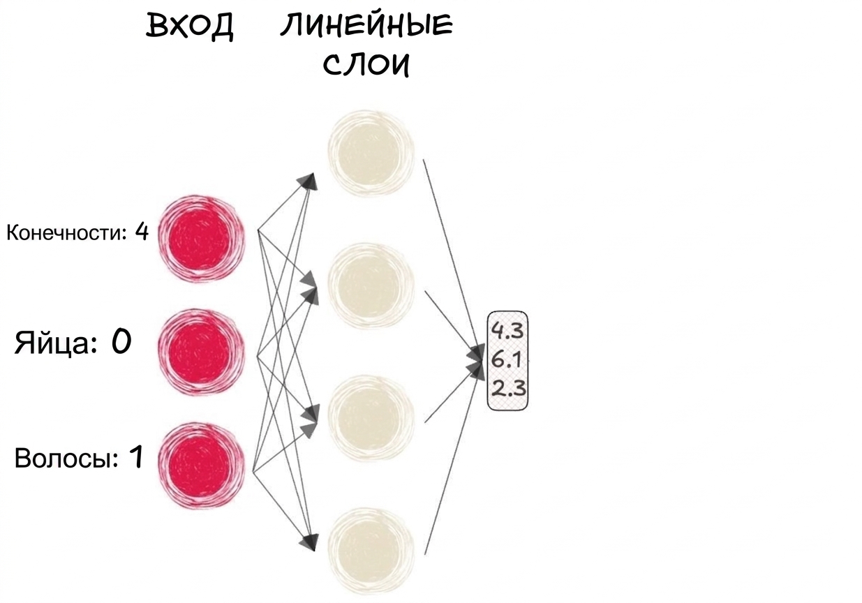 Схема части нейронной сети с входами