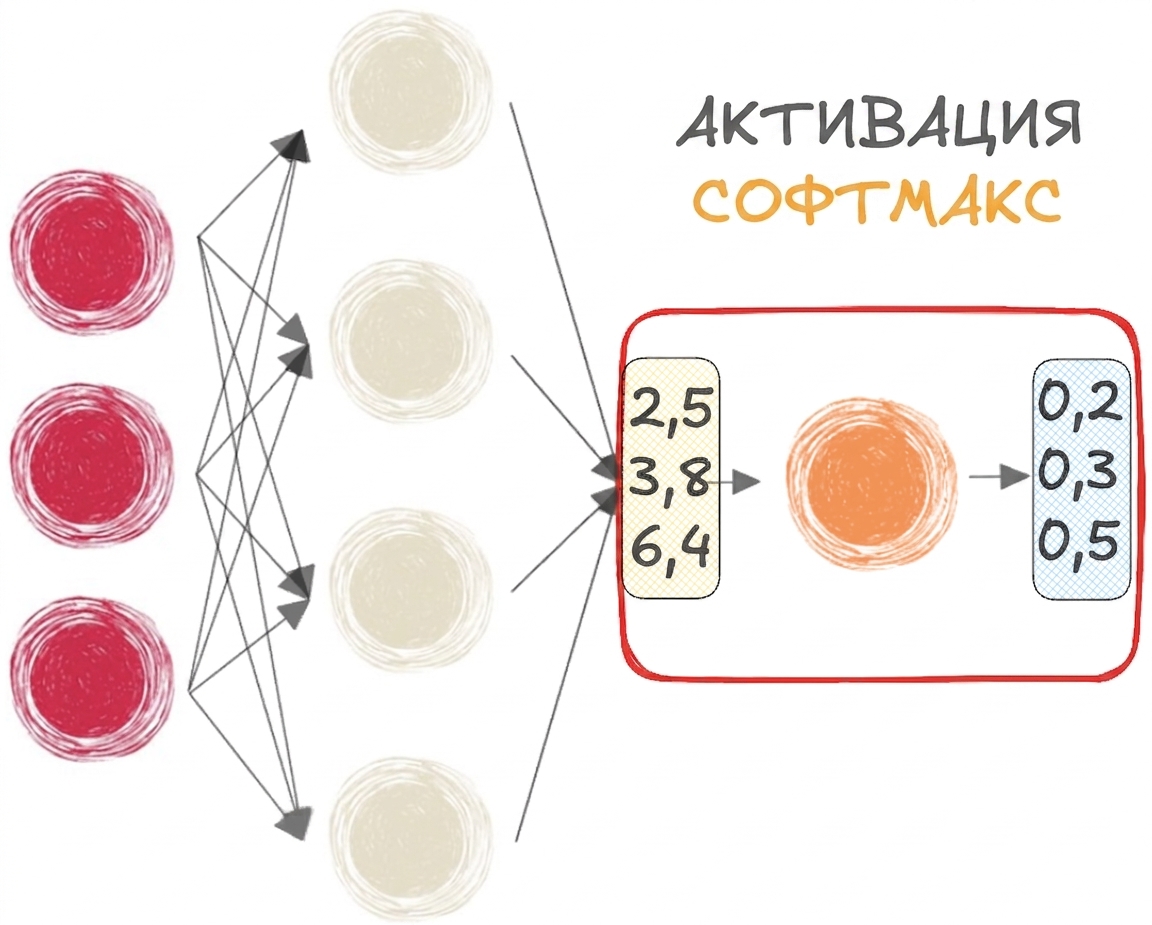 Нейронная сеть с функцией softmax