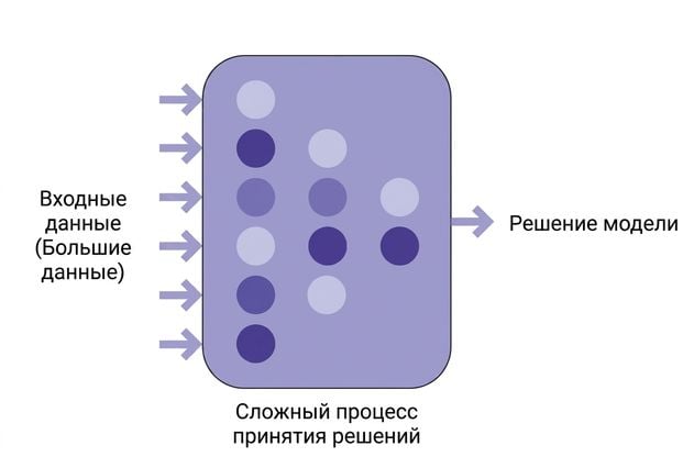 Иллюстрация ИИ с входными данными и решением модели.