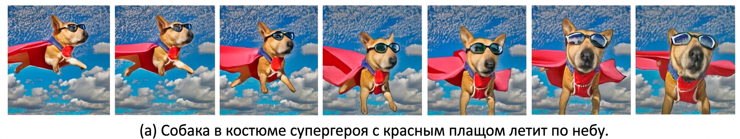 Кадры из сгенерированного ИИ видео с летящей собакой