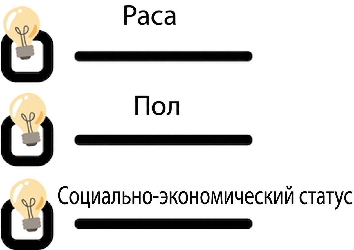 Чеклист с пунктами: раса, пол и социально-экономический статус.